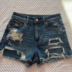American Eagle Outfitters Distressed Dark Blue Denim Cutoff Shorts